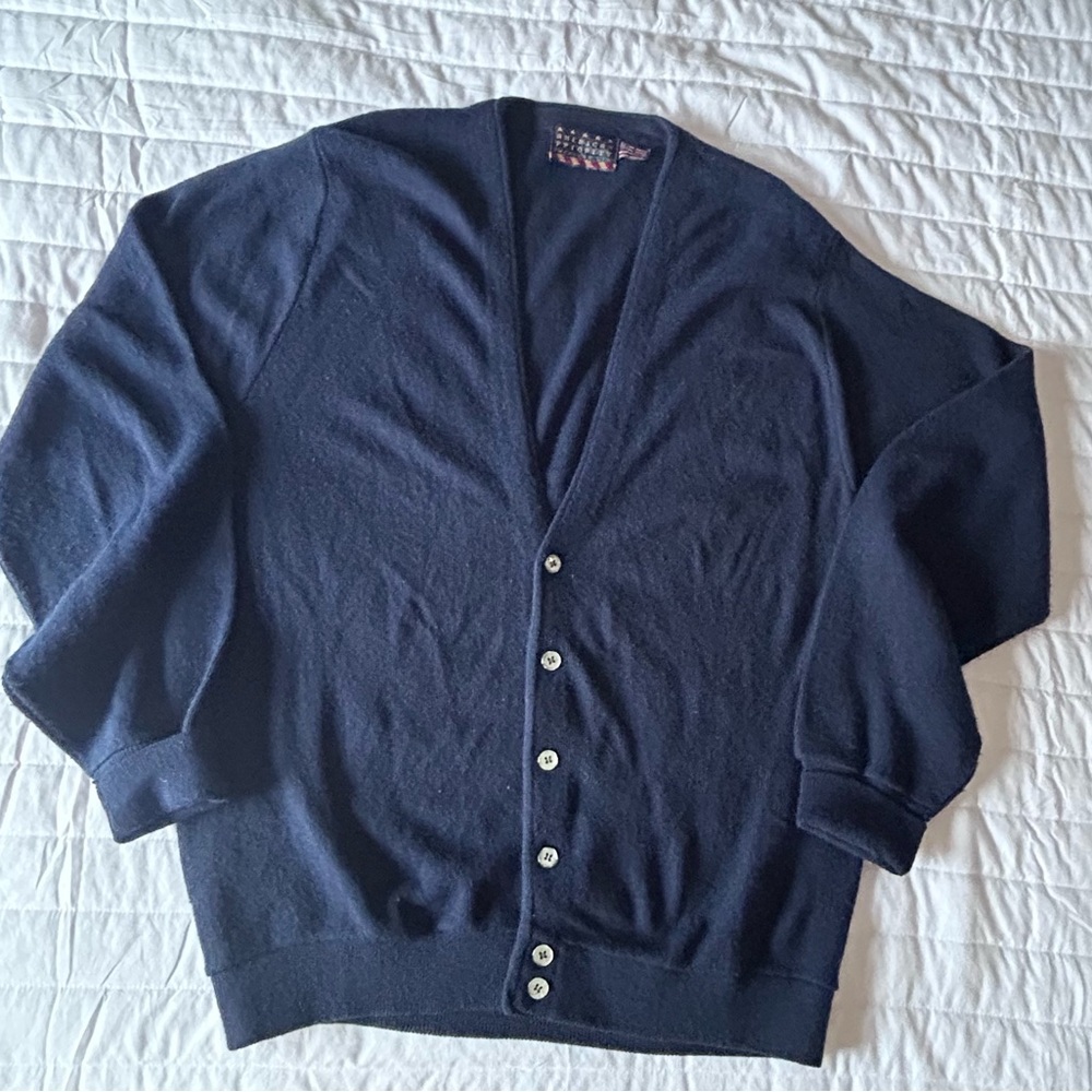 Vintage‎ 80s Men's Navy Blue Cardigan Sweater #academia